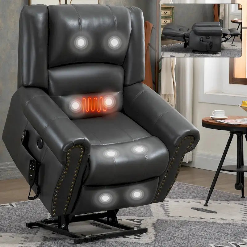 Fauteuil inclinable releveur électrique, Chaleur, Massage, Double moteur, Inclinaison infinie jusqu'à 158 kg, Mécanisme robuste avec ports USB