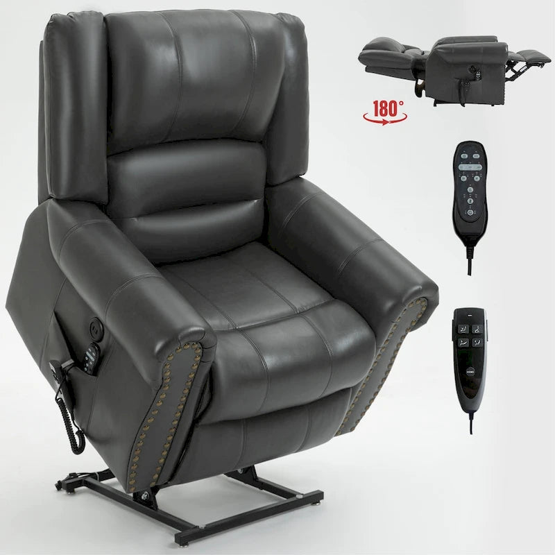 Fauteuil inclinable releveur électrique, Chaleur, Massage, Double moteur, Inclinaison infinie jusqu'à 158 kg, Mécanisme robuste avec ports USB