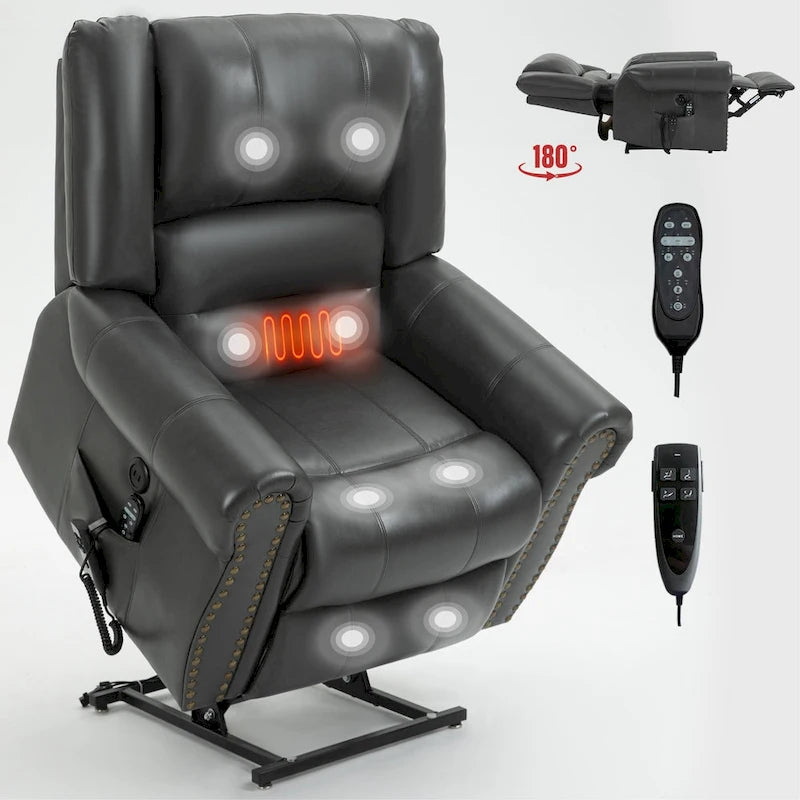 Fauteuil inclinable releveur électrique, Chaleur, Massage, Double moteur, Inclinaison infinie jusqu'à 158 kg, Mécanisme robuste avec ports USB