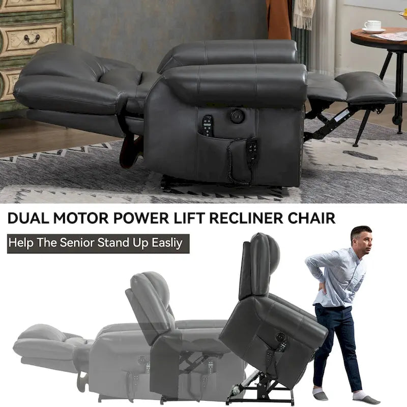 Fauteuil inclinable releveur électrique, Chaleur, Massage, Double moteur, Inclinaison infinie jusqu'à 158 kg, Mécanisme robuste avec ports USB