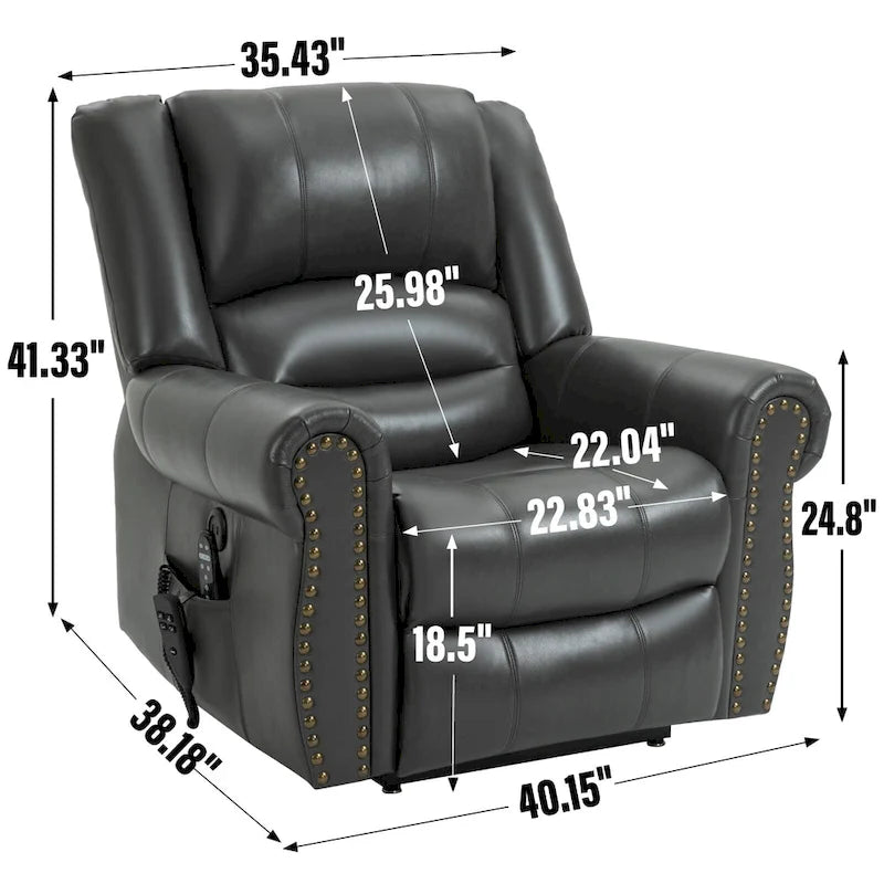 Fauteuil inclinable releveur électrique, Chaleur, Massage, Double moteur, Inclinaison infinie jusqu'à 158 kg, Mécanisme robuste avec ports USB