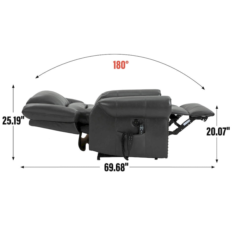 Fauteuil inclinable releveur électrique, Chaleur, Massage, Double moteur, Inclinaison infinie jusqu'à 158 kg, Mécanisme robuste avec ports USB