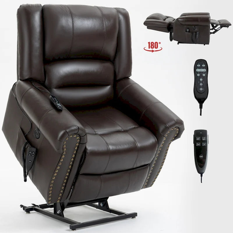 Fauteuil inclinable releveur électrique, Chaleur, Massage, Double moteur, Inclinaison infinie jusqu'à 158 kg, Mécanisme robuste avec ports USB