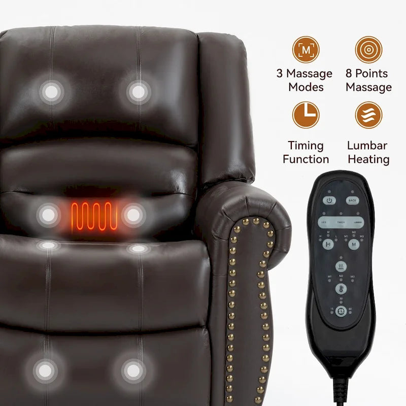 Fauteuil inclinable releveur électrique, Chaleur, Massage, Double moteur, Inclinaison infinie jusqu'à 158 kg, Mécanisme robuste avec ports USB