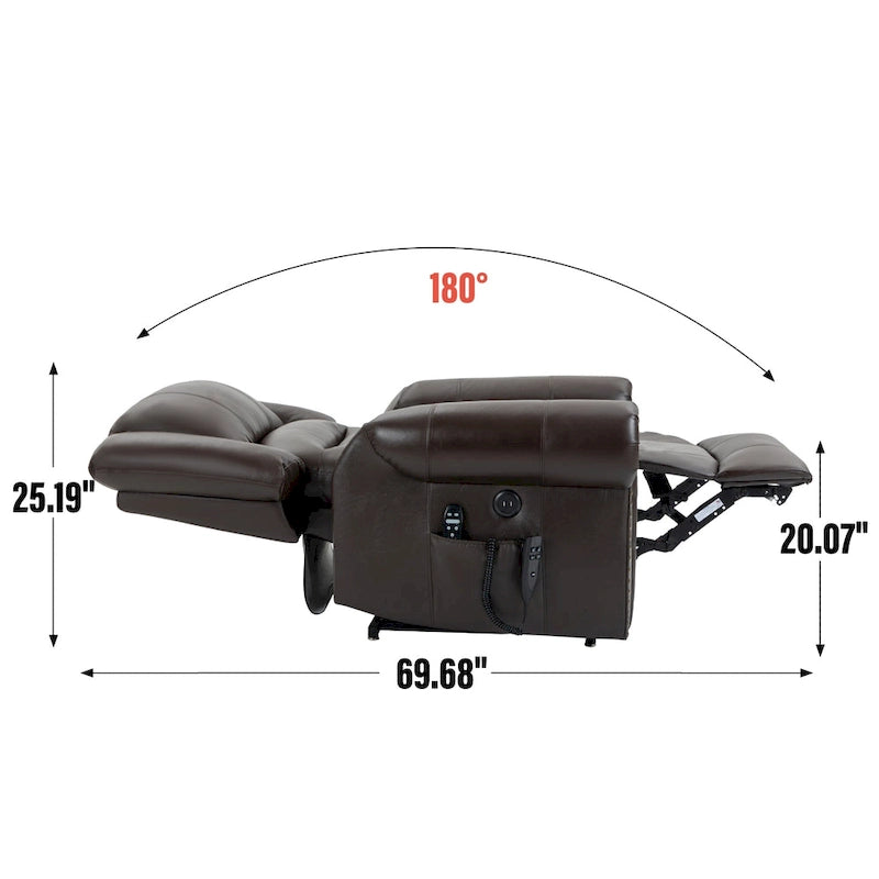 Fauteuil inclinable releveur électrique, Chaleur, Massage, Double moteur, Inclinaison infinie jusqu'à 158 kg, Mécanisme robuste avec ports USB