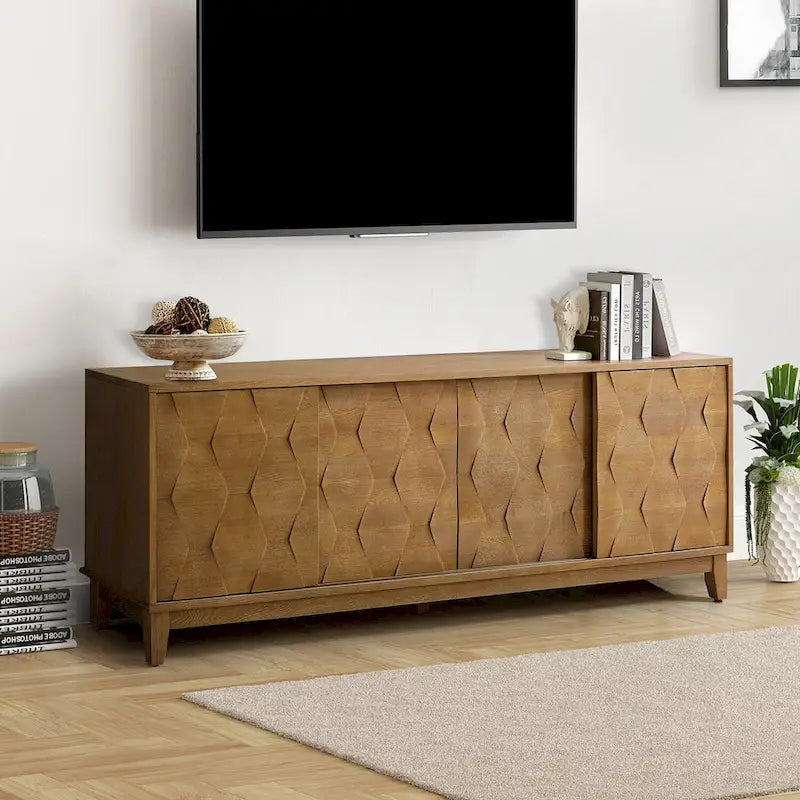Meuble TV August Modern Media Console avec 2 tiroirs et portes coulissantes pour téléviseurs jusqu'à 78 po