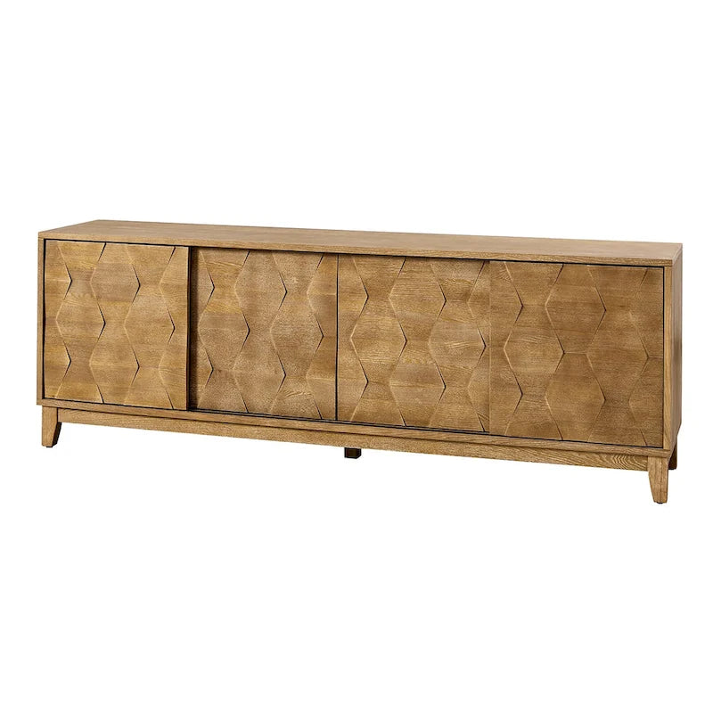 Meuble TV August Modern Media Console avec 2 tiroirs et portes coulissantes pour téléviseurs jusqu'à 78 po