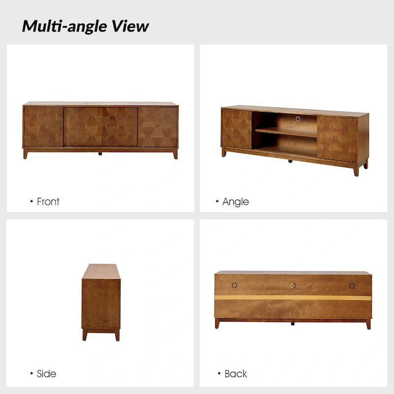 Meuble TV August Modern Media Console avec 2 tiroirs et portes coulissantes pour téléviseurs jusqu'à 78 po