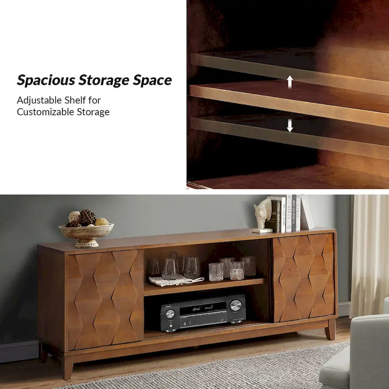 Meuble TV August Modern Media Console avec 2 tiroirs et portes coulissantes pour téléviseurs jusqu'à 78 po