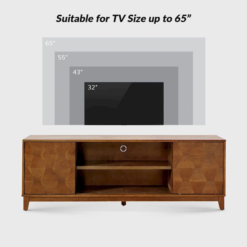 Meuble TV August Modern Media Console avec 2 tiroirs et portes coulissantes pour téléviseurs jusqu'à 78 po