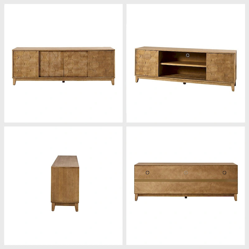 Meuble TV August Modern Media Console avec 2 tiroirs et portes coulissantes pour téléviseurs jusqu'à 78 po