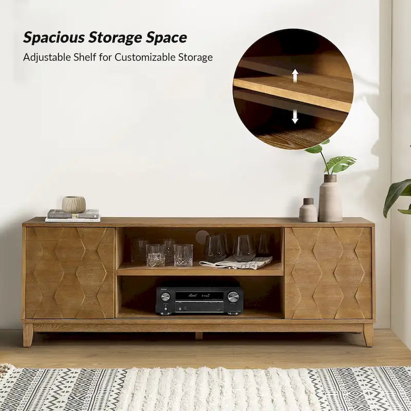 Meuble TV August Modern Media Console avec 2 tiroirs et portes coulissantes pour téléviseurs jusqu'à 78 po