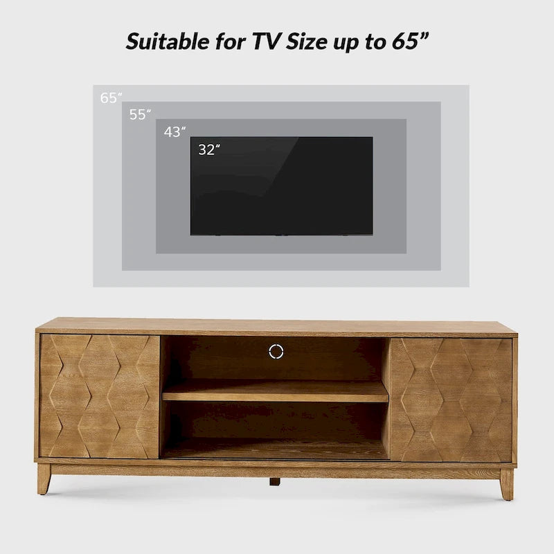 Meuble TV August Modern Media Console avec 2 tiroirs et portes coulissantes pour téléviseurs jusqu'à 78 po
