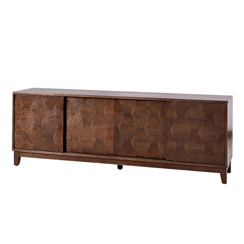 Meuble TV August Modern Media Console avec 2 tiroirs et portes coulissantes pour téléviseurs jusqu'à 78 po