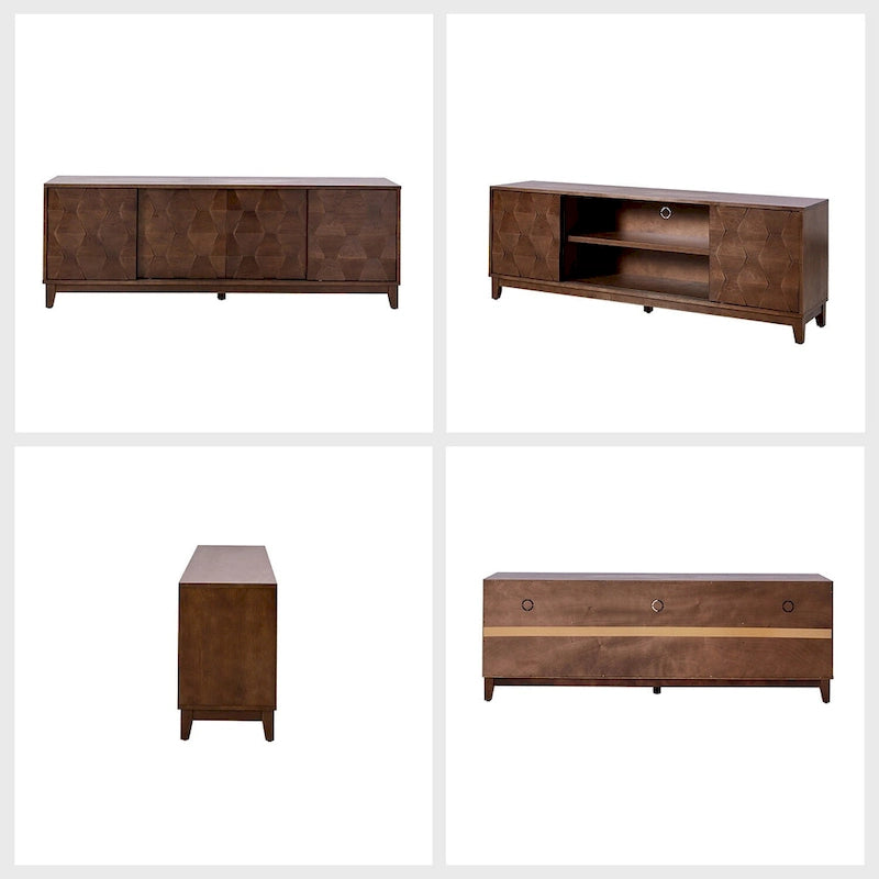 Meuble TV August Modern Media Console avec 2 tiroirs et portes coulissantes pour téléviseurs jusqu'à 78 po
