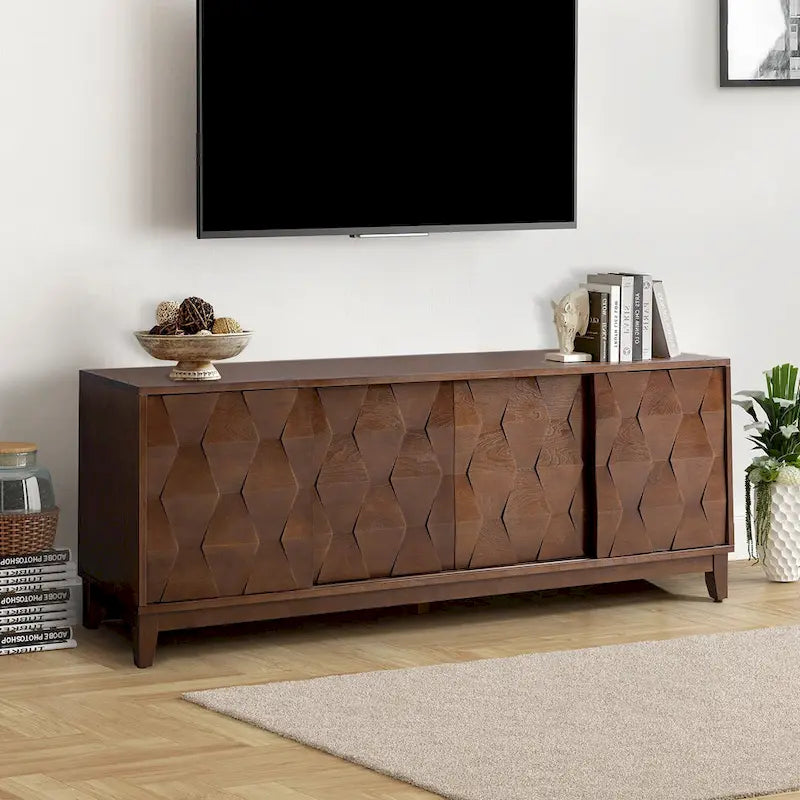 Meuble TV August Modern Media Console avec 2 tiroirs et portes coulissantes pour téléviseurs jusqu'à 78 po