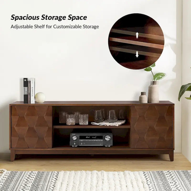 Meuble TV August Modern Media Console avec 2 tiroirs et portes coulissantes pour téléviseurs jusqu'à 78 po