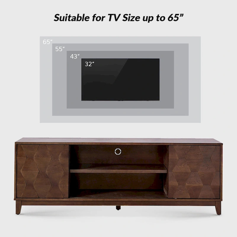 Meuble TV August Modern Media Console avec 2 tiroirs et portes coulissantes pour téléviseurs jusqu'à 78 po