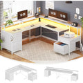 Bureau d'angle pour bureau à domicile avec 6 tiroirs classeurs et prise de courant