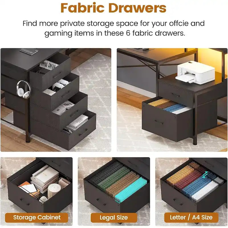 Bureau d'angle pour bureau à domicile avec 6 tiroirs classeurs et prise de courant