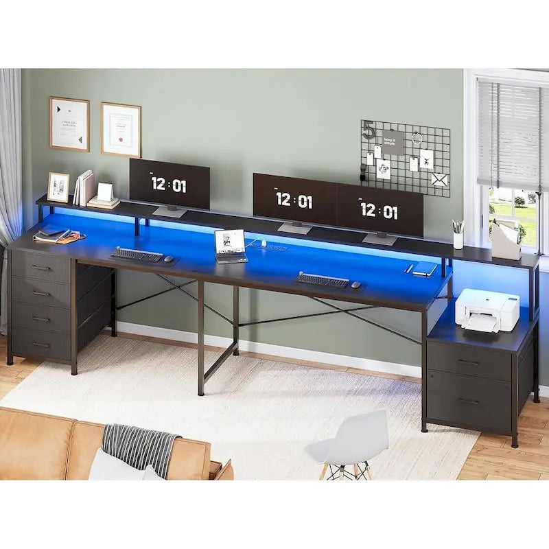 Bureau d'angle pour bureau à domicile avec 6 tiroirs classeurs et prise de courant