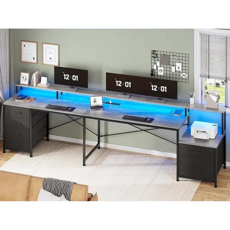 Bureau d'angle pour bureau à domicile avec 6 tiroirs classeurs et prise de courant