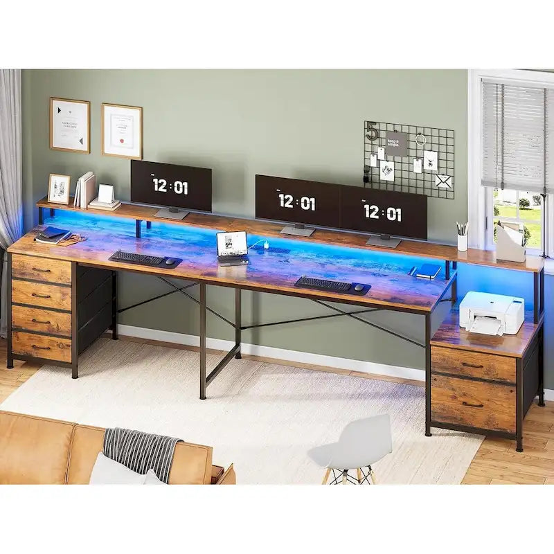 Bureau d'angle pour bureau à domicile avec 6 tiroirs classeurs et prise de courant
