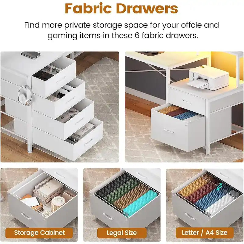 Bureau d'angle pour bureau à domicile avec 6 tiroirs classeurs et prise de courant