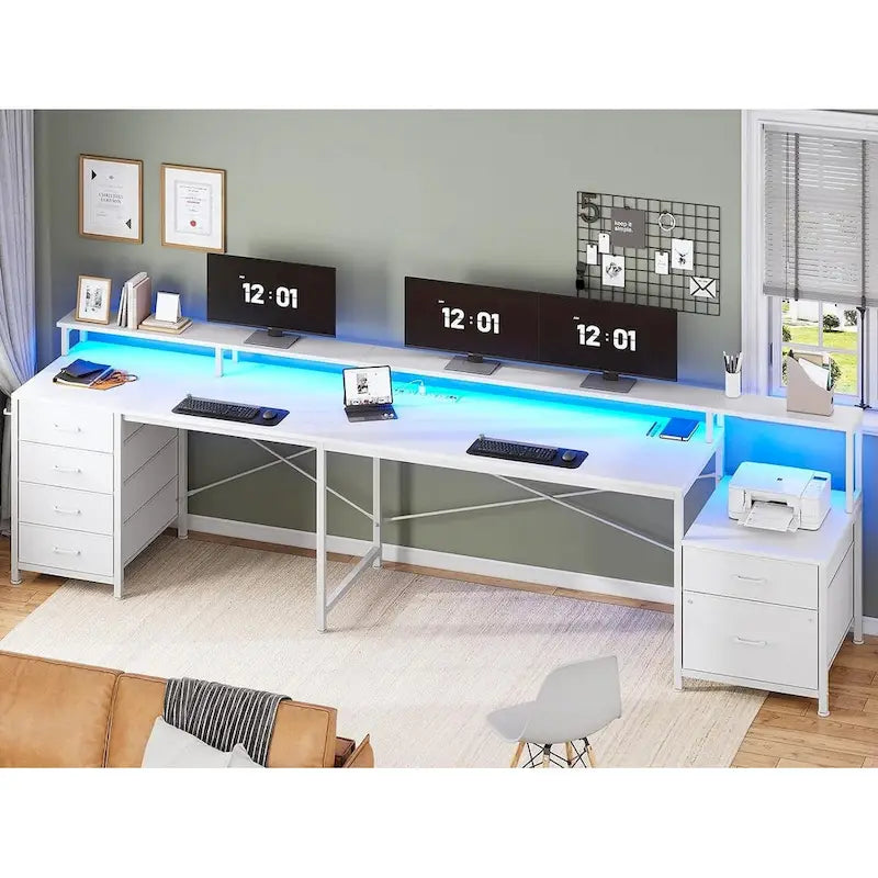 Bureau d'angle pour bureau à domicile avec 6 tiroirs classeurs et prise de courant