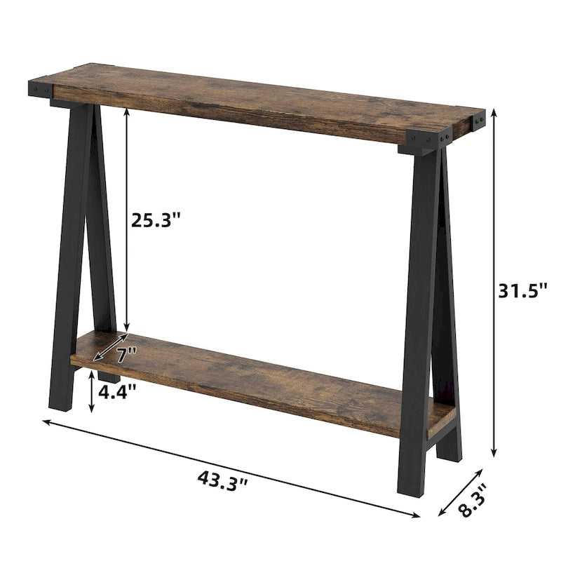 Table console de style rustique de 109,9 cm, table de canapé à 2 niveaux pour salon