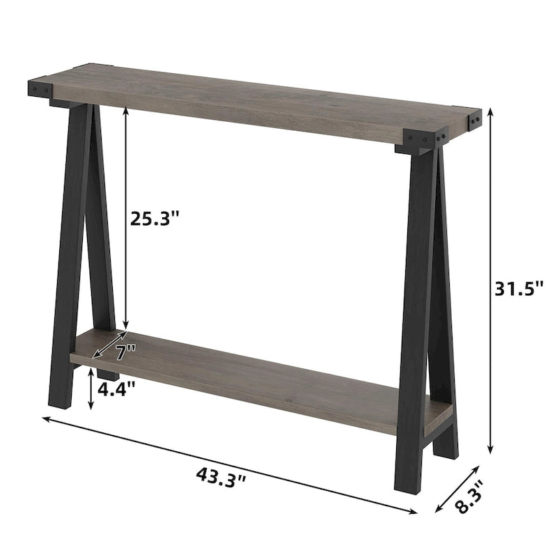 Table console de style rustique de 109,9 cm, table de canapé à 2 niveaux pour salon