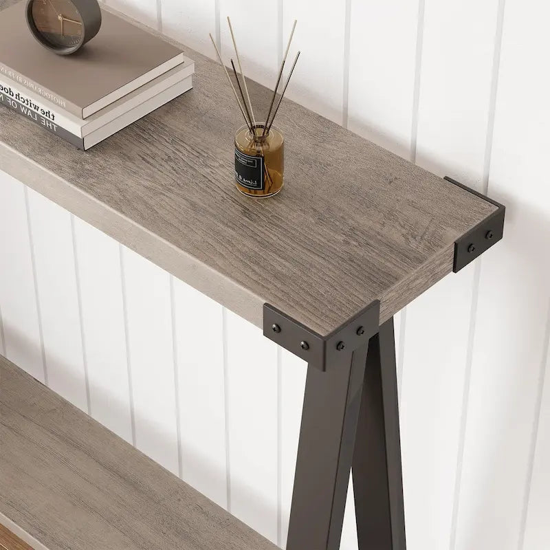 Table console de style rustique de 109,9 cm, table de canapé à 2 niveaux pour salon
