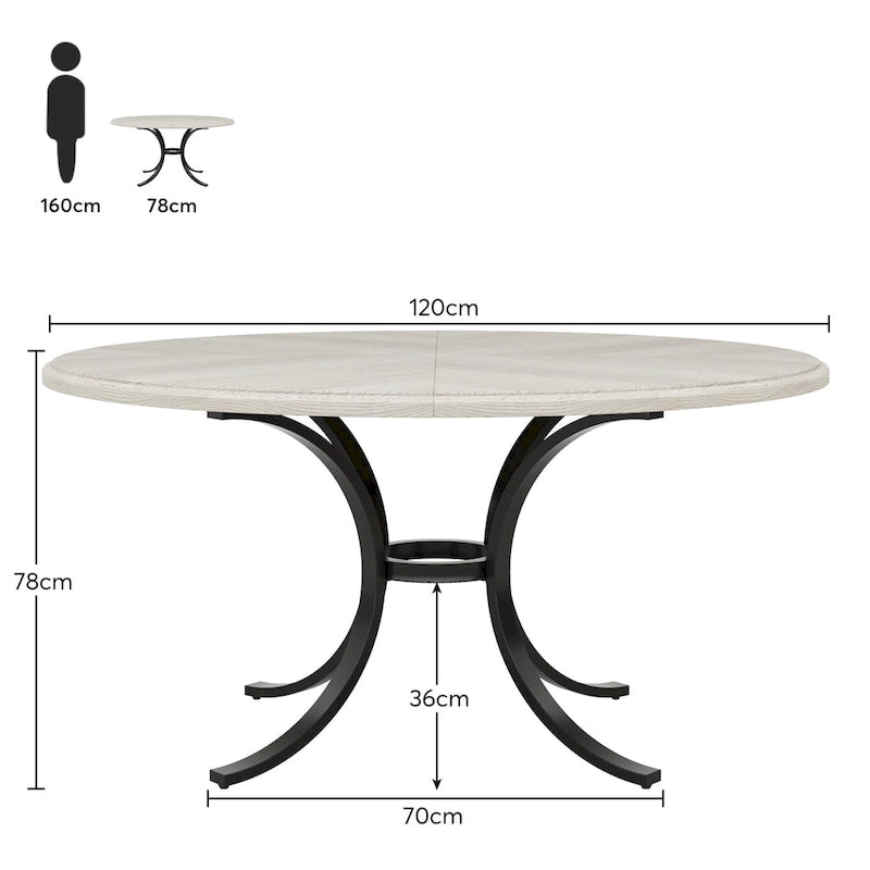 Table à manger ronde pour 4-6 personnes, Table de cuisine en bois pour salle à manger