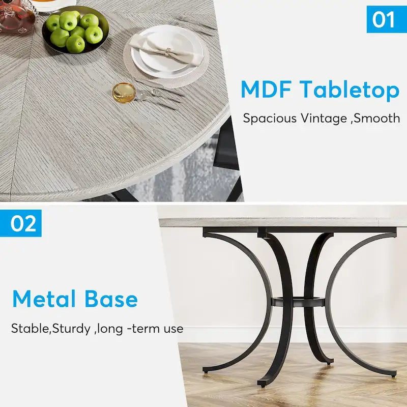 Table à manger ronde pour 4-6 personnes, Table de cuisine en bois pour salle à manger