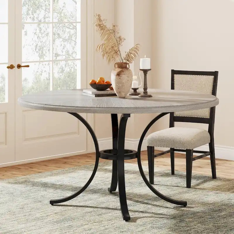 Table à manger ronde pour 4-6 personnes, Table de cuisine en bois pour salle à manger