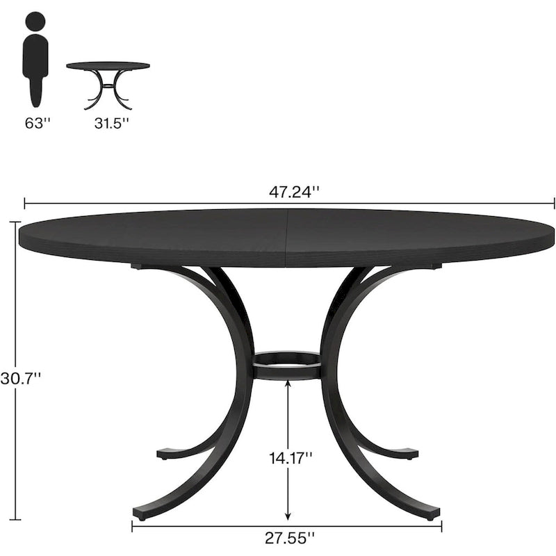 Table à manger ronde pour 4-6 personnes, Table de cuisine en bois pour salle à manger