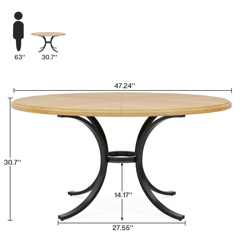 Table à manger ronde pour 4-6 personnes, Table de cuisine en bois pour salle à manger