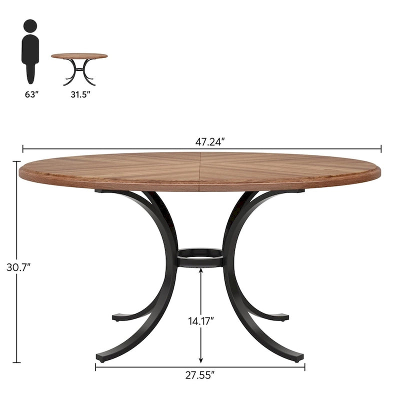 Table à manger ronde pour 4-6 personnes, Table de cuisine en bois pour salle à manger