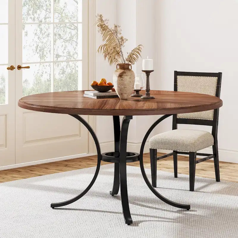 Table à manger ronde pour 4-6 personnes, Table de cuisine en bois pour salle à manger
