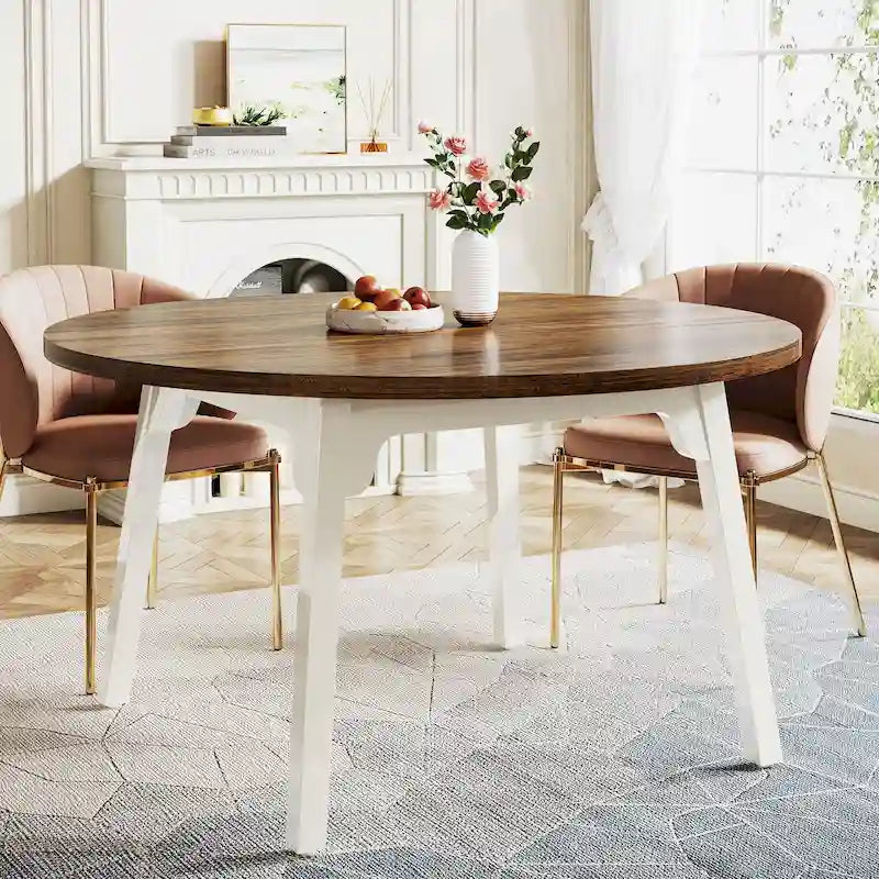 Table de salle à manger ronde pour 4 à 6 personnes, table de cuisine de ferme de 119 cm