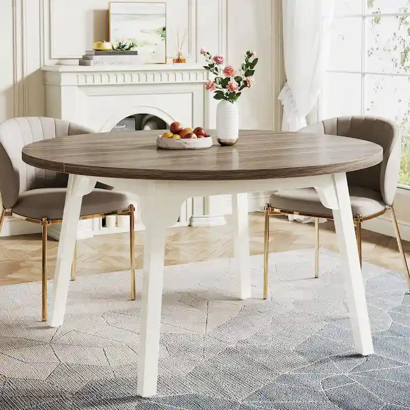 Table de salle à manger ronde pour 4 à 6 personnes, table de cuisine de ferme de 119 cm
