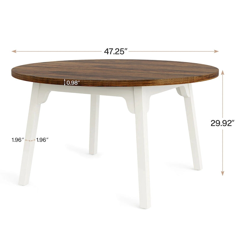 Table de salle à manger ronde pour 4 à 6 personnes, table de cuisine de ferme de 119 cm