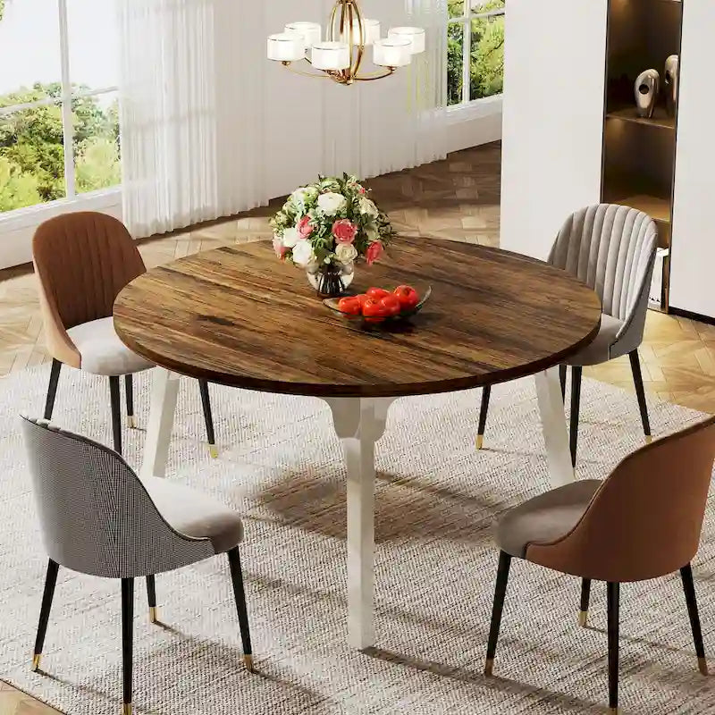 Table de salle à manger ronde pour 4 à 6 personnes, table de cuisine de ferme de 119 cm