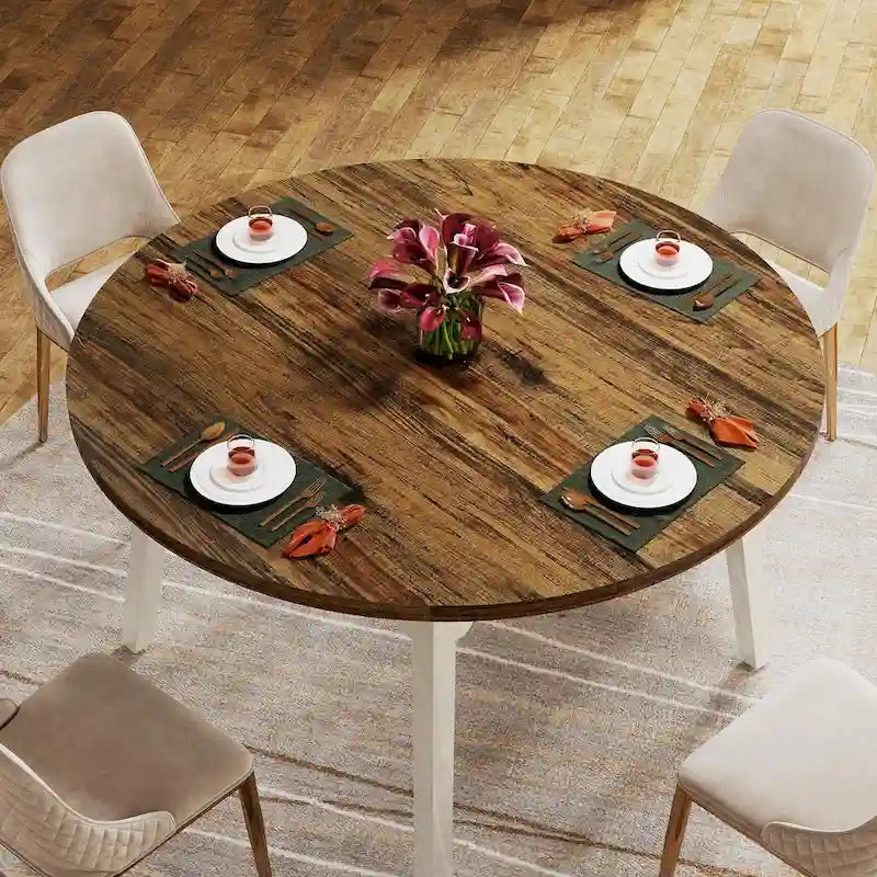 Table de salle à manger ronde pour 4 à 6 personnes, table de cuisine de ferme de 119 cm
