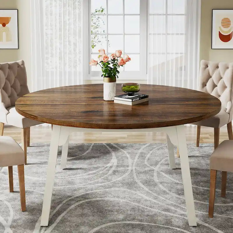 Table de salle à manger ronde pour 4 à 6 personnes, table de cuisine de ferme de 119 cm
