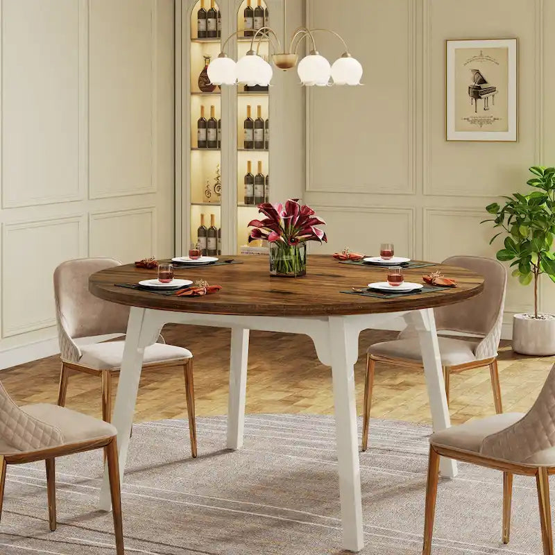 Table de salle à manger ronde pour 4 à 6 personnes, table de cuisine de ferme de 119 cm