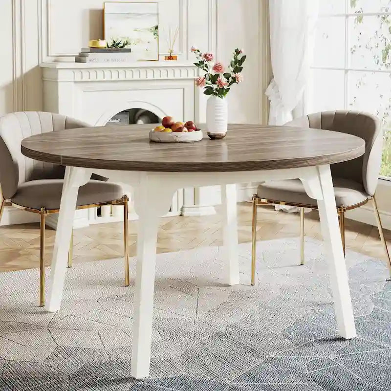 Table de salle à manger ronde pour 4 à 6 personnes, table de cuisine de ferme de 119 cm