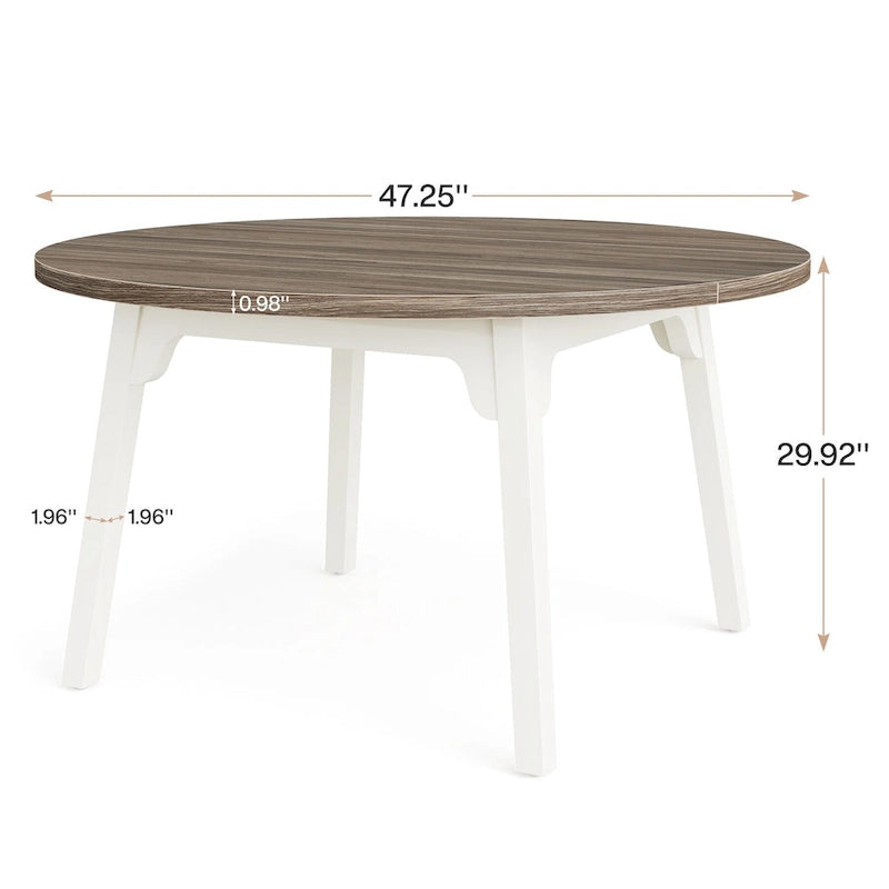 Table de salle à manger ronde pour 4 à 6 personnes, table de cuisine de ferme de 119 cm