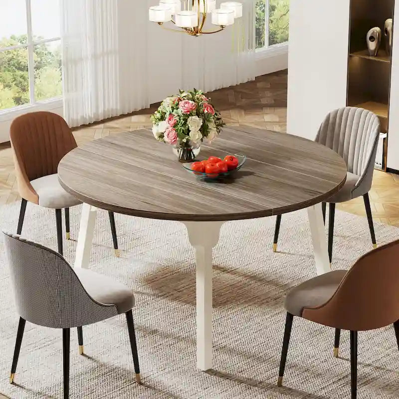 Table de salle à manger ronde pour 4 à 6 personnes, table de cuisine de ferme de 119 cm