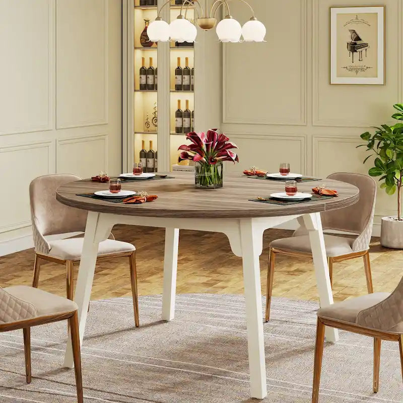 Table de salle à manger ronde pour 4 à 6 personnes, table de cuisine de ferme de 119 cm
